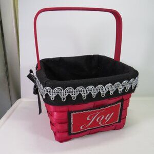 Red & Black Wooden Woven Basket "Joy"  Felt Lining